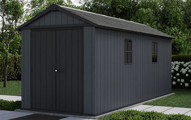 Keter Newton Plus 7.5x17 Graphite Resin Storage Shed